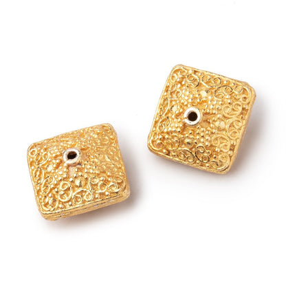 14x9mm 22kt Gold Plated Copper Persian Design Square Set of 2 Beads