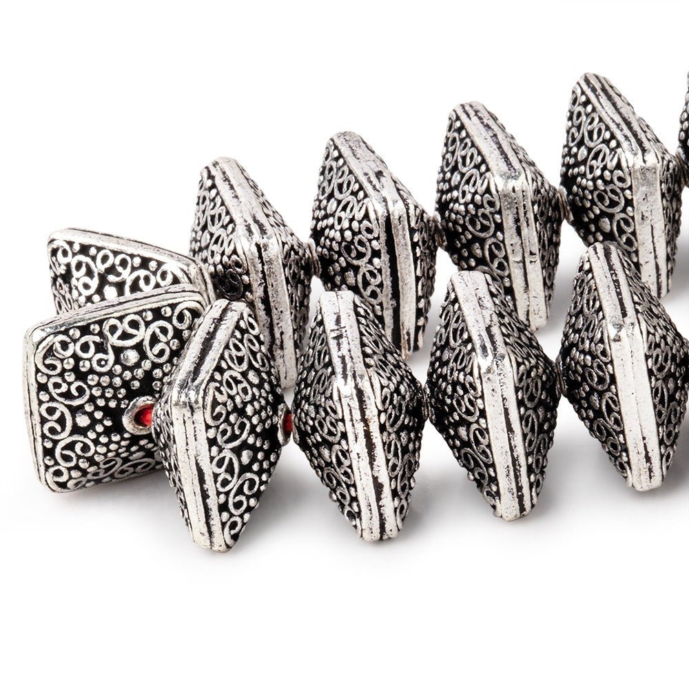 14x9mm Antiqued Sterling Silver Plated Copper Persian Design Square 8 inch 22 Beads