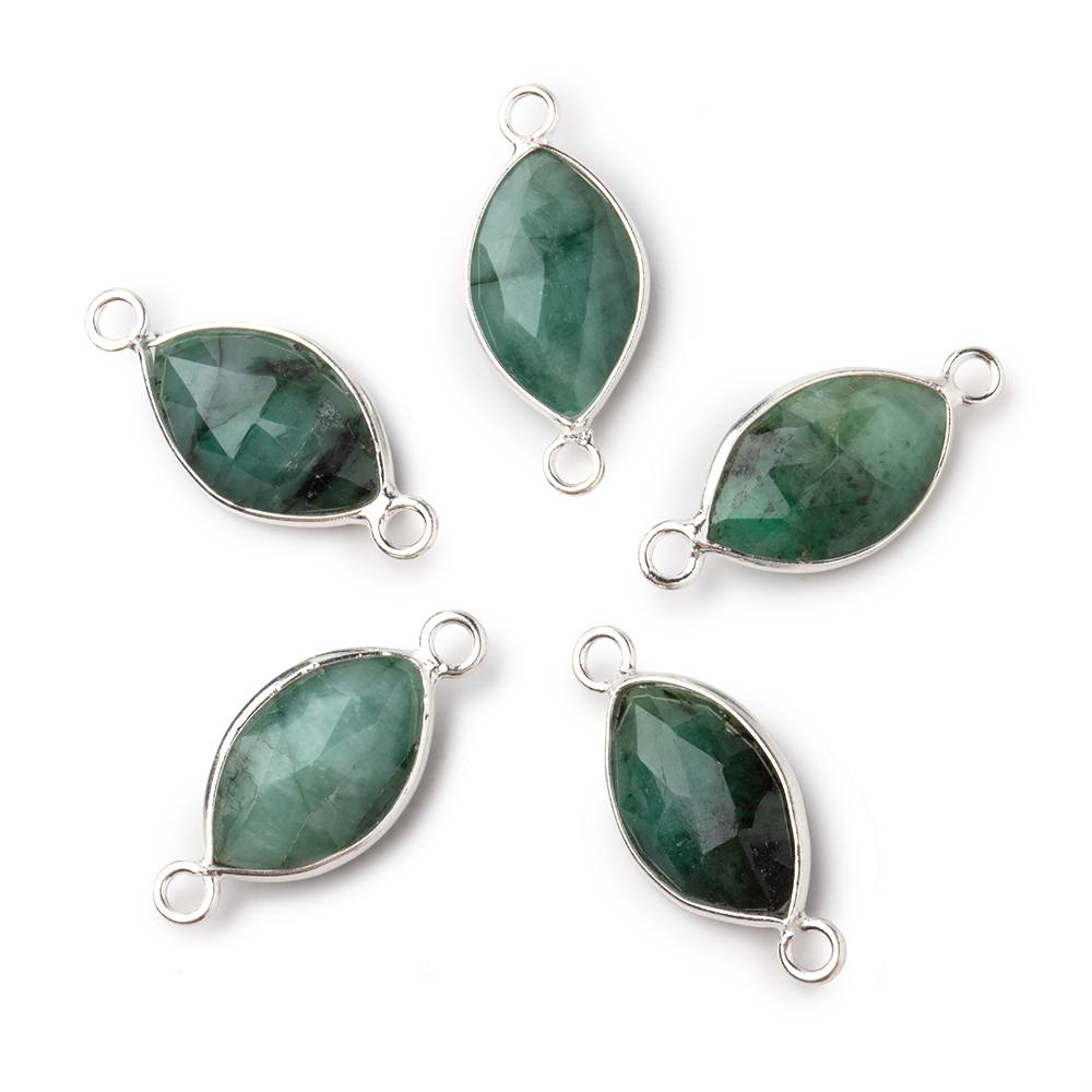 14x9mm Sterling Silver Bezel Emerald Faceted Marquise Connector 1 piece