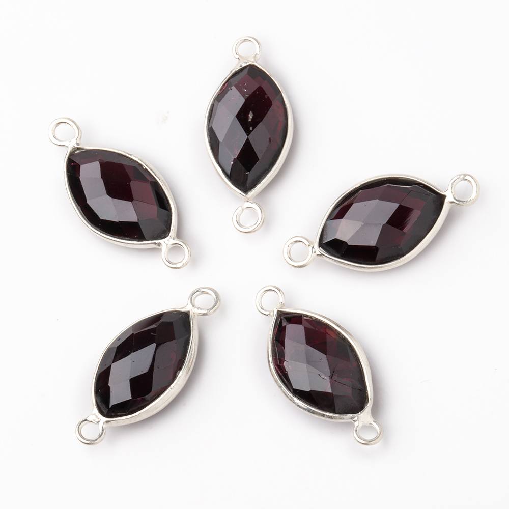 14x9mm Sterling Silver Bezel Garnet Faceted Marquise Connector 1 piece