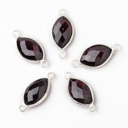 14x9mm Sterling Silver Bezel Garnet Faceted Marquise Connector 1 piece