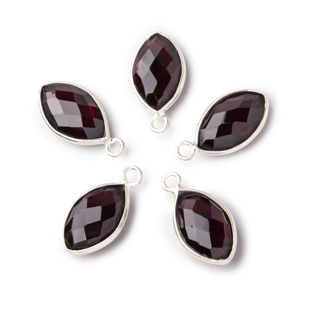 14x9mm Sterling Silver Bezel Garnet Faceted Marquise Pendant 1 piece