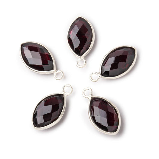 14x9mm Sterling Silver Bezel Garnet Faceted Marquise Pendant 1 piece