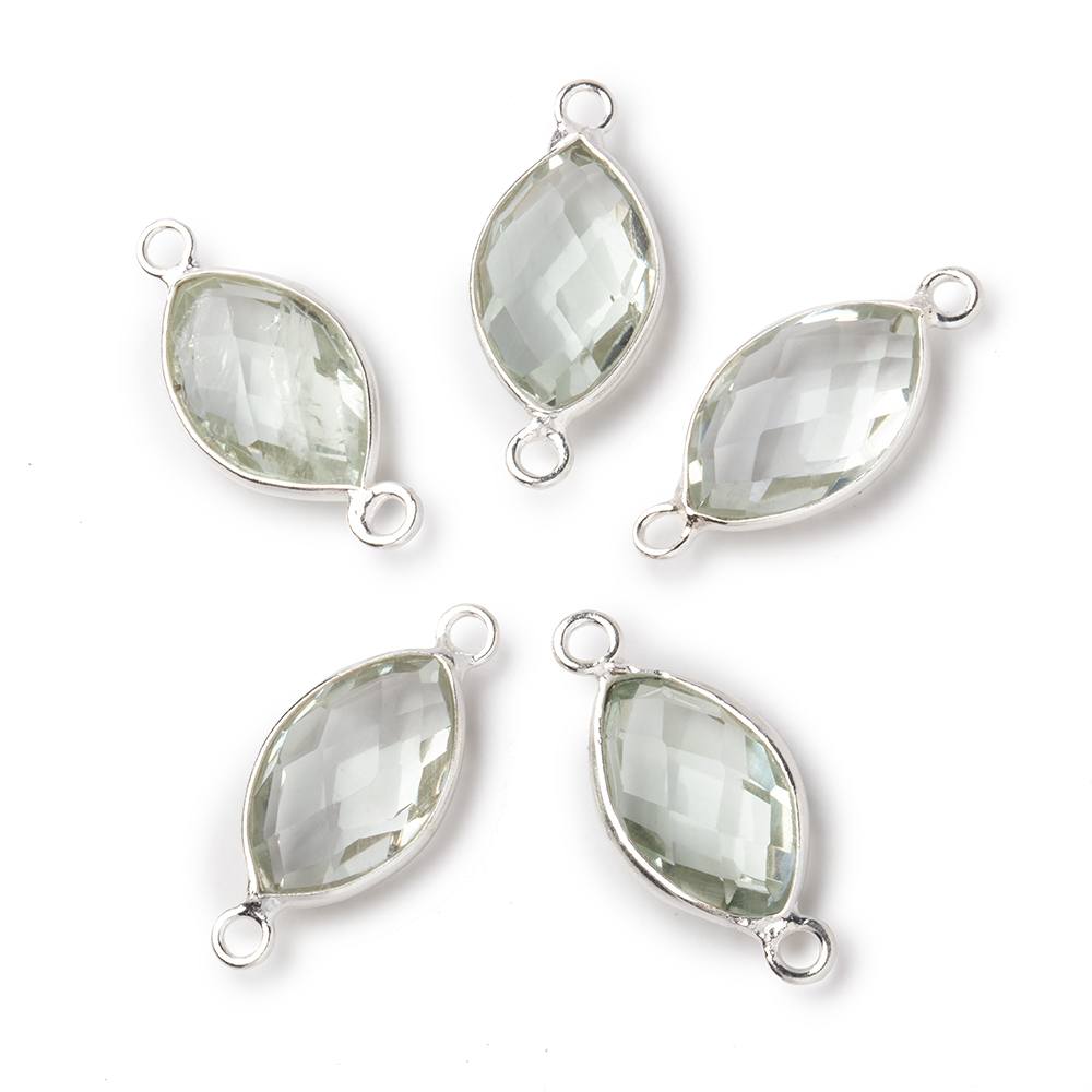 14x9mm Sterling Silver Bezel Prasiolite Faceted Marquise Connector 1 piece