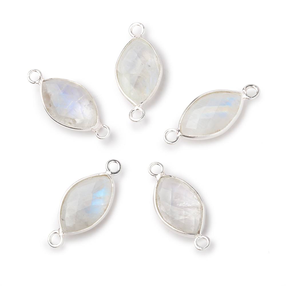 14x9mm Sterling Silver Bezel Rainbow Moonstone Faceted Marquise Connector 1 piece