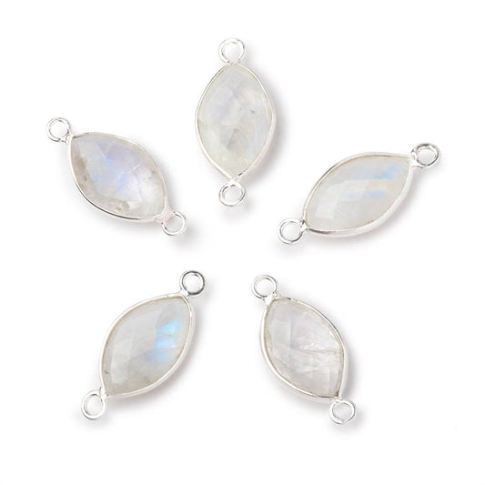 14x9mm Sterling Silver Bezel Rainbow Moonstone Faceted Marquise Connector 1 piece