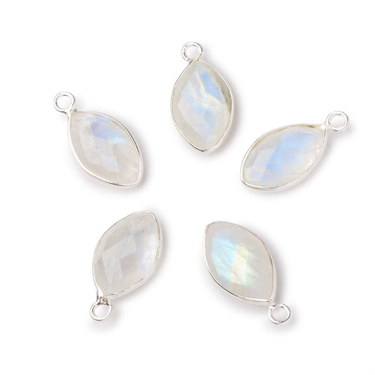 14x9mm Sterling Silver Bezel Rainbow Moonstone Faceted Marquise Pendant 1 piece