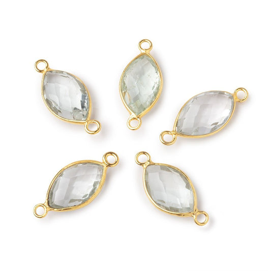 14x9mm Vermeil Bezel Prasiolite Faceted Marquise Connector 1 piece