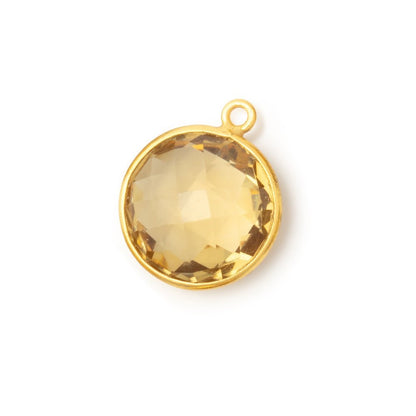 15-16.5mm Vermeil Bezel Whiskey Quartz Faceted Coin Pendant 1 piece