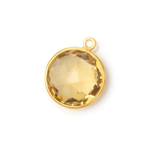 15-16.5mm Vermeil Bezel Whiskey Quartz Faceted Coin Pendant 1 piece