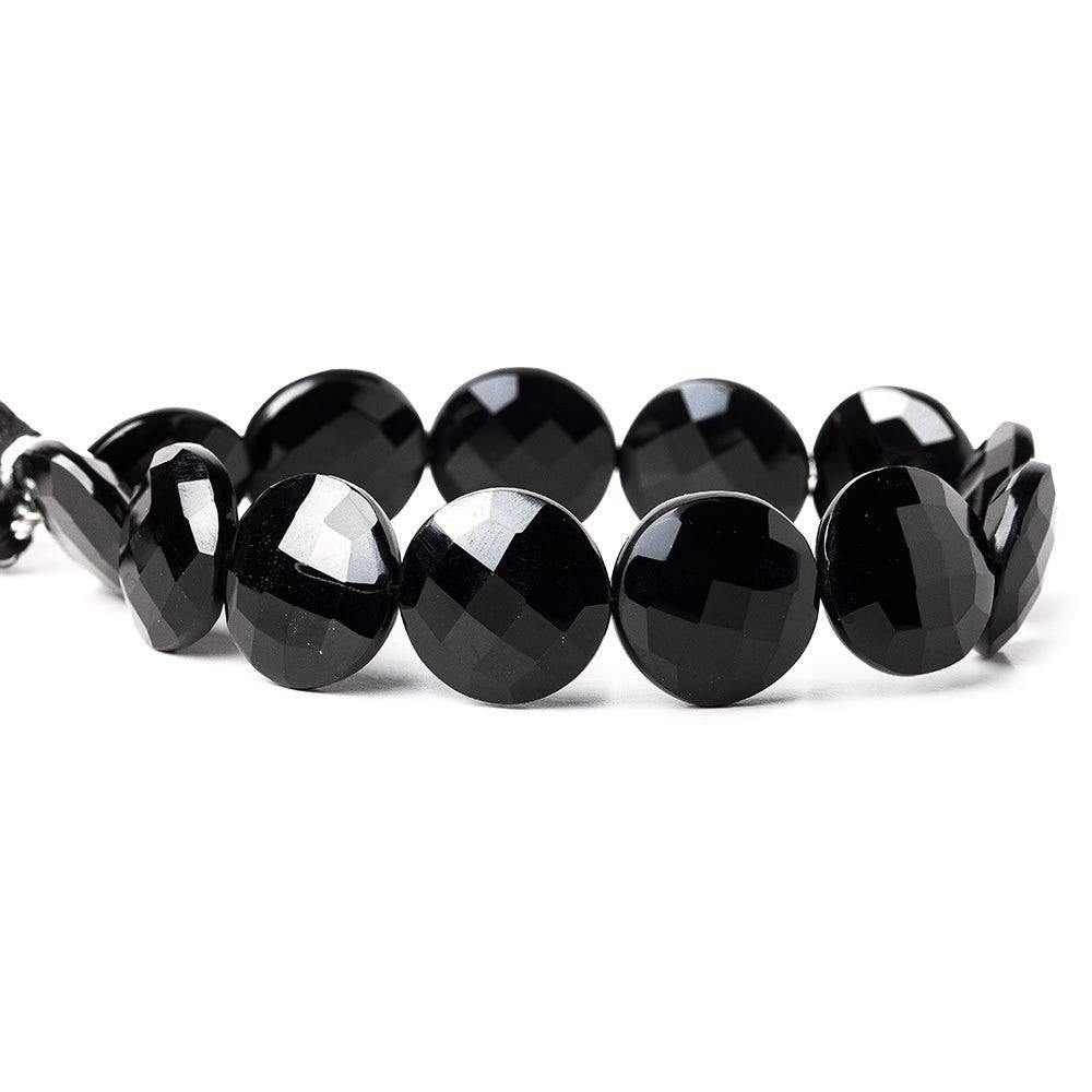 15-16mm Black Onyx faceted coin beads 8 inch 13 pieces AAA