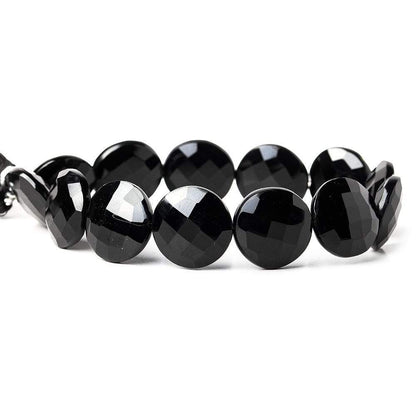 15-16mm Black Onyx faceted coin beads 8 inch 13 pieces AAA