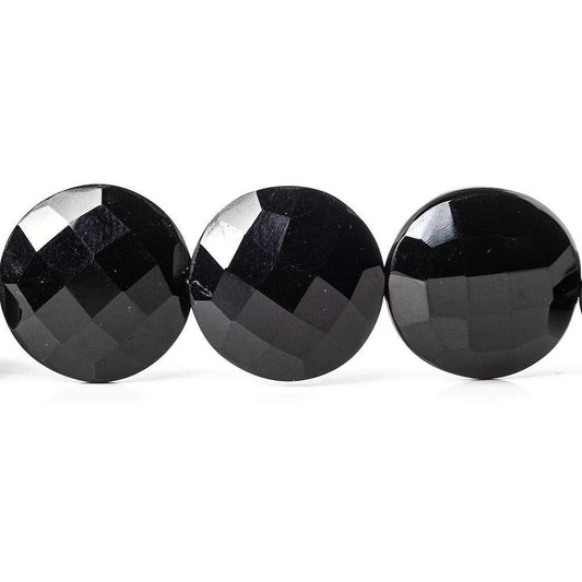 15-16mm Black Onyx faceted coin beads 8 inch 13 pieces AAA