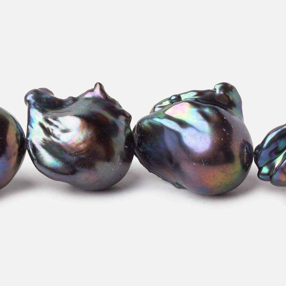 15-16mm Peacock Ultra Baroque Freshwater Pearls 16 inch 17 pcs .8mm drill hole AAA