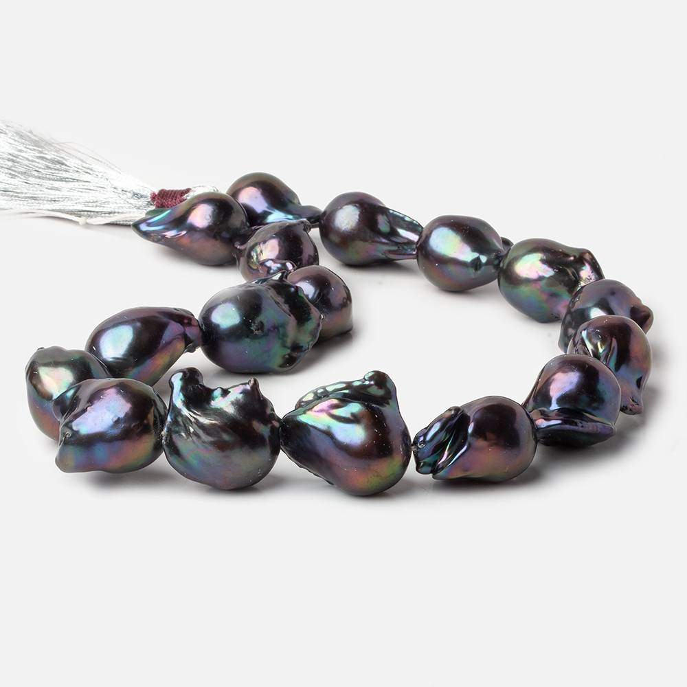 15-16mm Peacock Ultra Baroque Freshwater Pearls 16 inch 17 pcs .8mm drill hole AAA