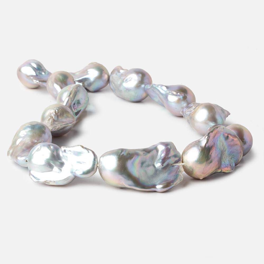 15-16mm Silver Ultra Baroque Freshwater Pearls 16 inch 13 pcs .8mm drill hole AAA