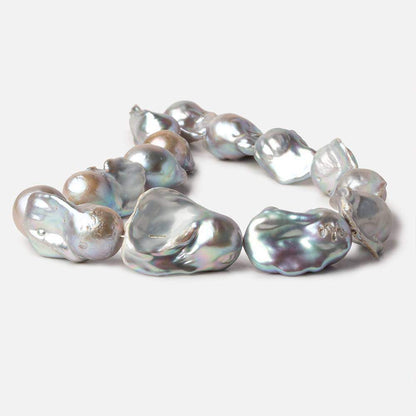 15-16mm Silver Ultra Baroque Freshwater Pearls 16 inch 14 pcs .8mm drill hole AAA