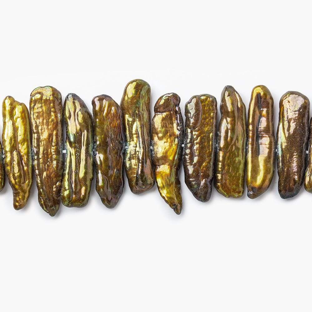 15-17mm Greenish Copper Freshwater Pearl Side Drilled Biwa