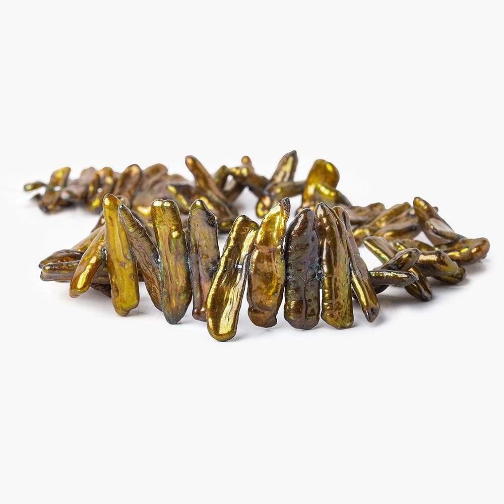 15-17mm Greenish Copper Freshwater Pearl Side Drilled Biwa