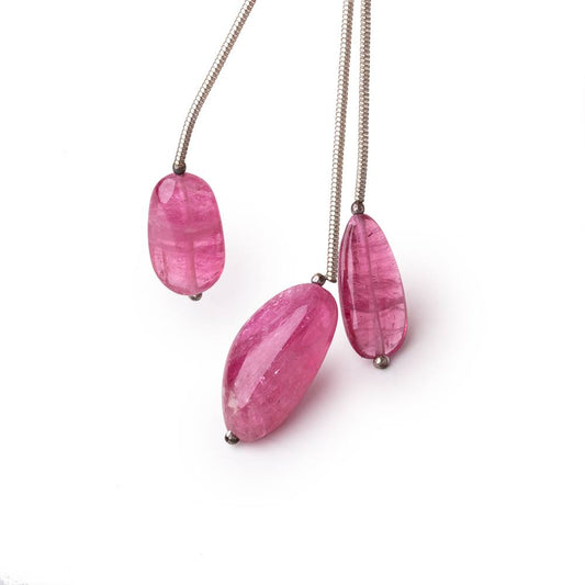 15-19mm Rubellite Tourmaline Plain Nugget Focal Beads Set of 3 AA