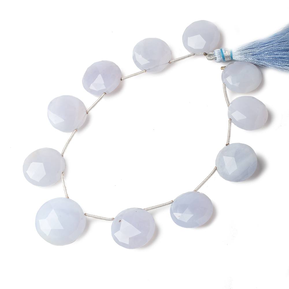 15-20mm Blue Turkish Chalcedony Top Drill Coins 8 inch 11 beads