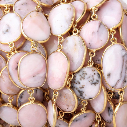15-21mm Pink Peruvian Opal Faceted Nuggets Vermeil Bezeled Chain