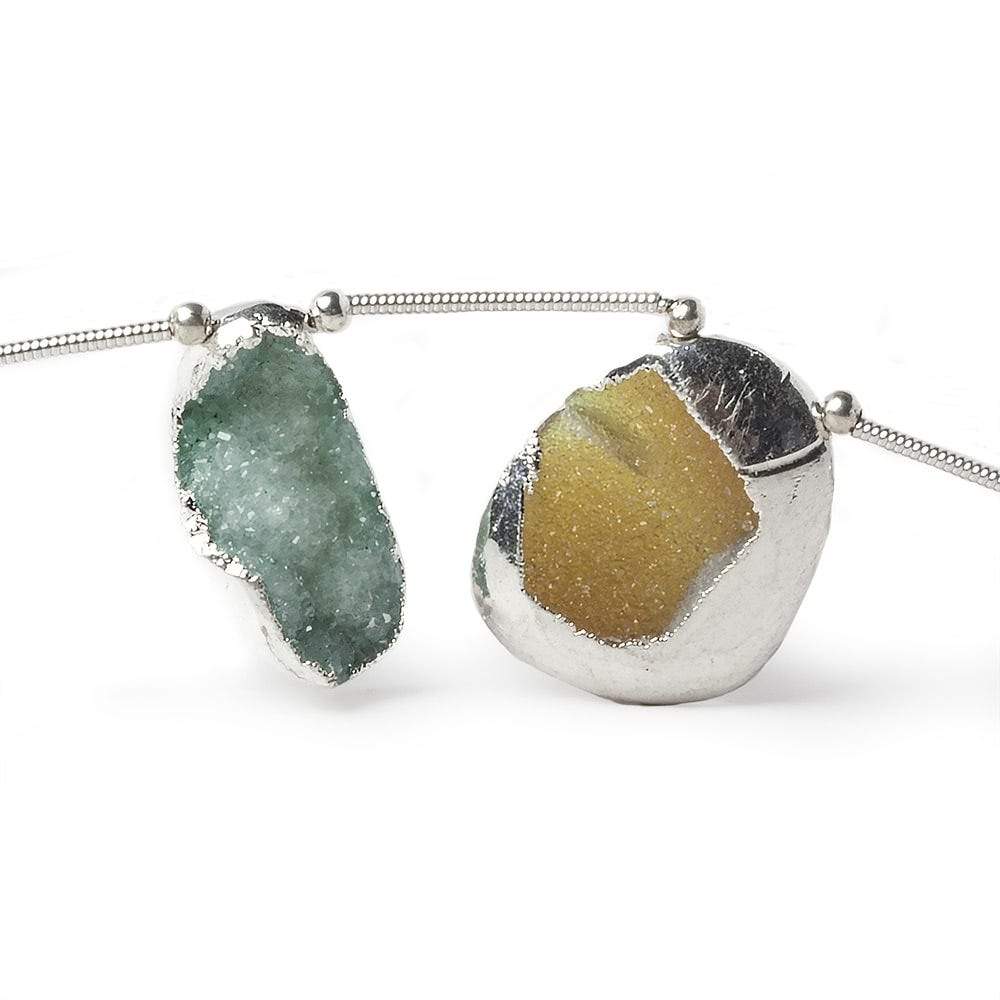 15-21mm Silver Leafed Drusy Agate Bead Strand 8 inch 7 pieces