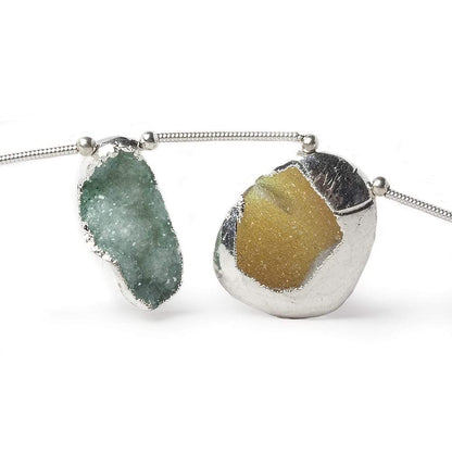 15-21mm Silver Leafed Drusy Agate Bead Strand 8 inch 7 pieces