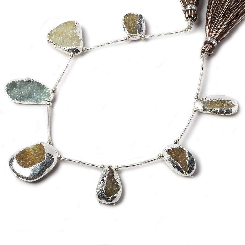 15-21mm Silver Leafed Drusy Agate Bead Strand 8 inch 7 pieces