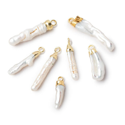 15-22mm Gold Leafed White Biwa Freshwater Pearl Pendant 1 piece