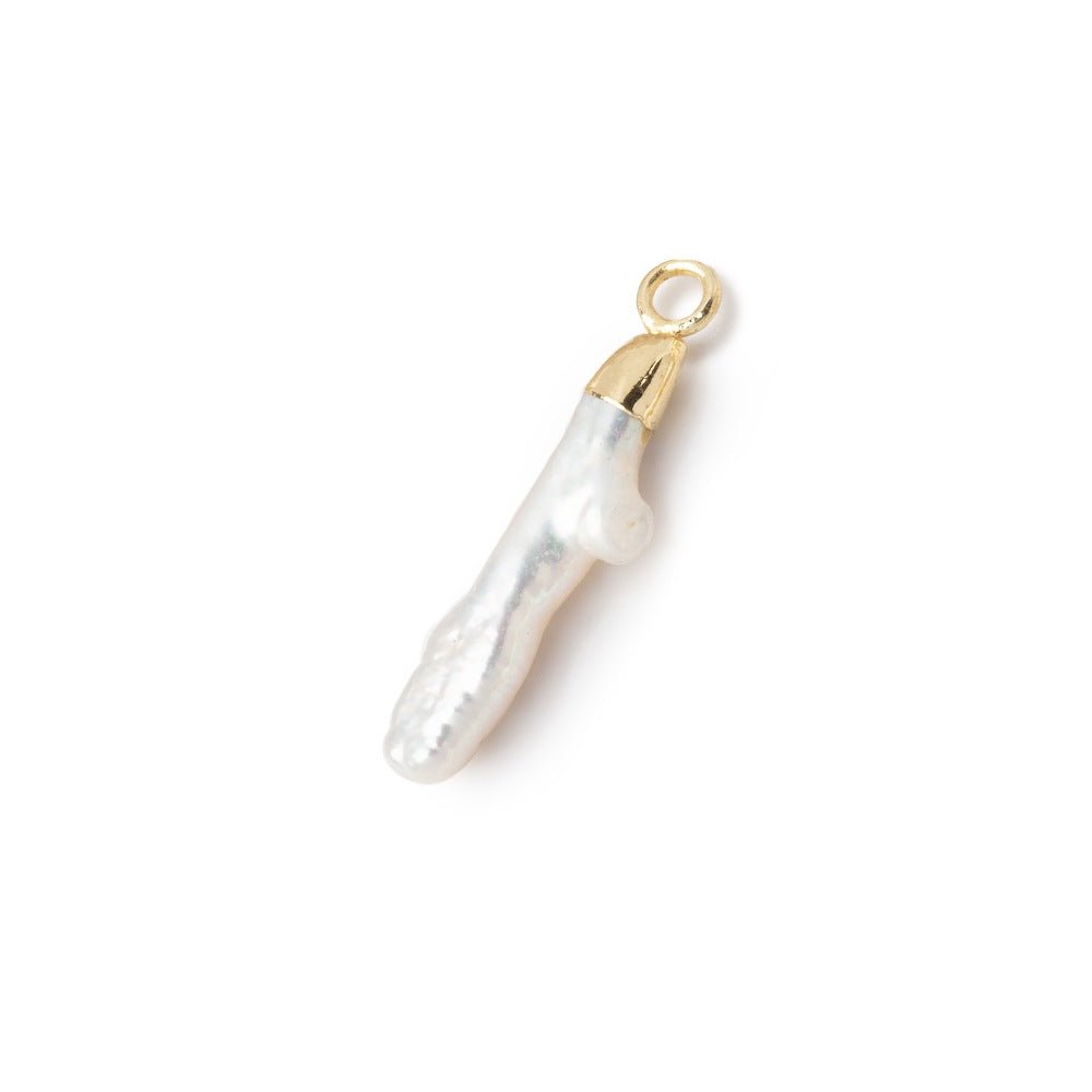 15-22mm Gold Leafed White Biwa Freshwater Pearl Pendant 1 piece