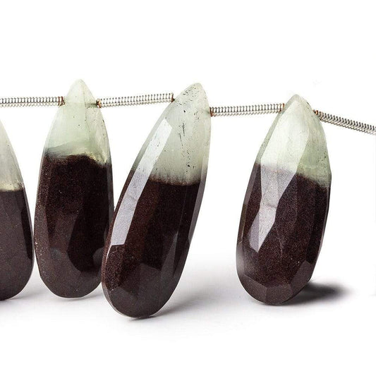 15-3mm Prehnite And Iron Ore Matrix Faceted Pears 7.75 inch 14 pieces