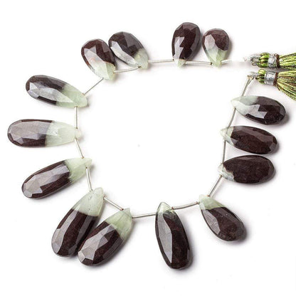 15-3mm Prehnite And Iron Ore Matrix Faceted Pears 7.75 inch 14 pieces