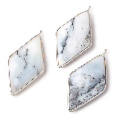 45x24mm Silver Bezel Dendritic Opal faceted Kite Pendant 1 piece