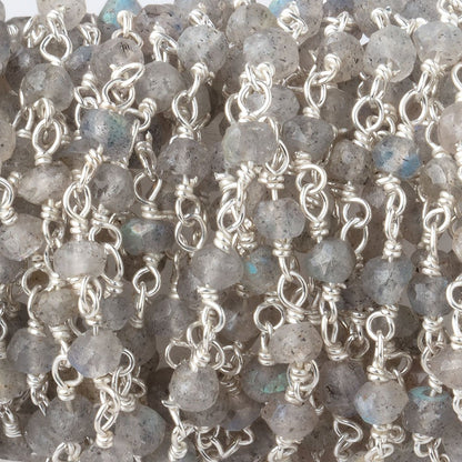 3mm Light Labradorite faceted rondelle .925 Silver Chain by the foot