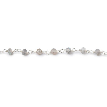 3mm Light Labradorite faceted rondelle .925 Silver Chain by the foot