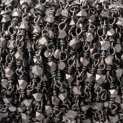 3mm Black Gold plated Copper Faceted Nuggets on Black Gold plated Chain