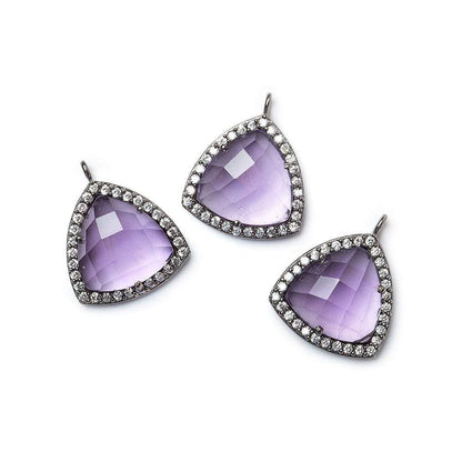 15.5mm Black Gold Bezel White CZ & Amethyst Triangle Pendant 1piece