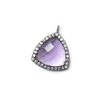 15.5mm Black Gold Bezel White CZ & Amethyst Triangle Pendant 1piece