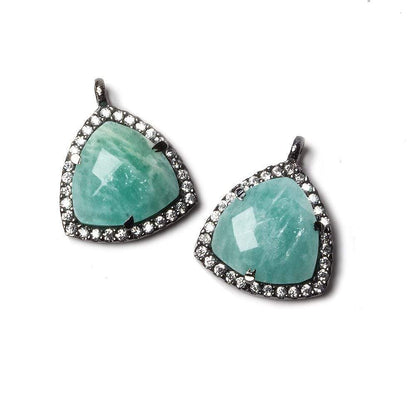 15.5mm Black Gold Bezel White CZ and Amazonite Triangle Pendant 1 piece