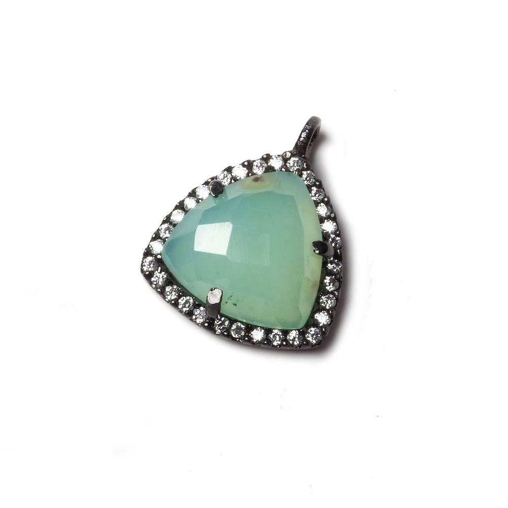 15.5mm Black Gold Bezel White CZ and Chrysoprase Triangle Pendant 1 piece