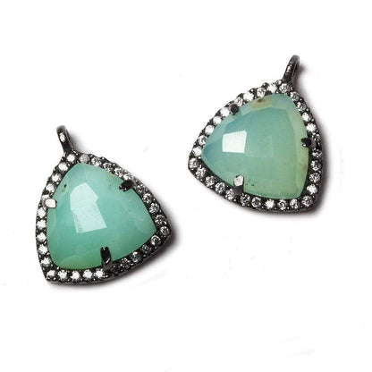 15.5mm Black Gold Bezel White CZ and Chrysoprase Triangle Pendant 1 piece