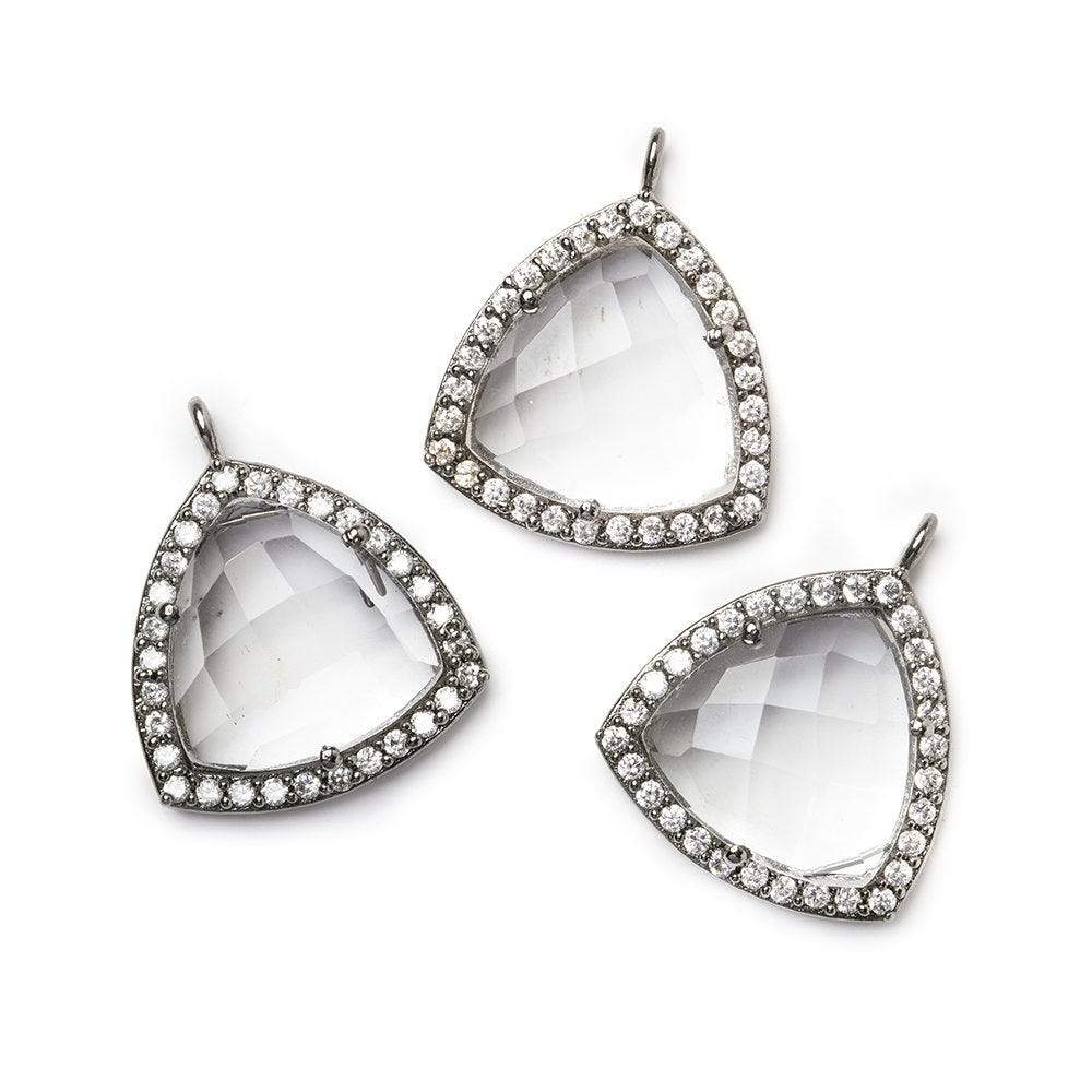 15.5mm Black Gold Bezel White CZ and Crystal Quartz Triangle Pendant 1 piece