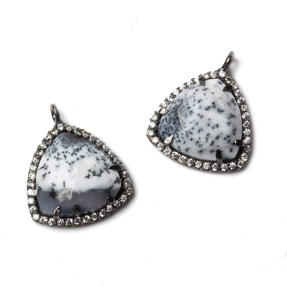 15.5mm Black Gold Bezel White CZ and Dendritic Opal Triangle Pendant 1 piece