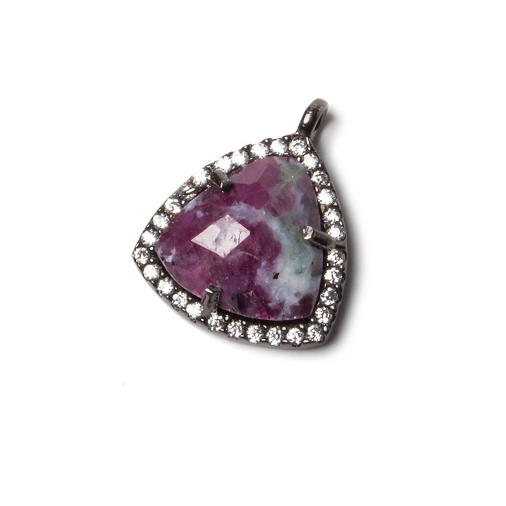 15.5mm Black Gold Bezel White CZ and Ruby Zoisite Triangle Pendant 1 piece
