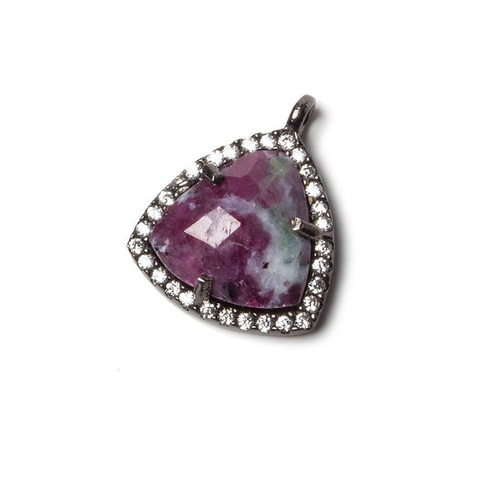 15.5mm Black Gold Bezel White CZ and Ruby Zoisite Triangle Pendant 1 piece
