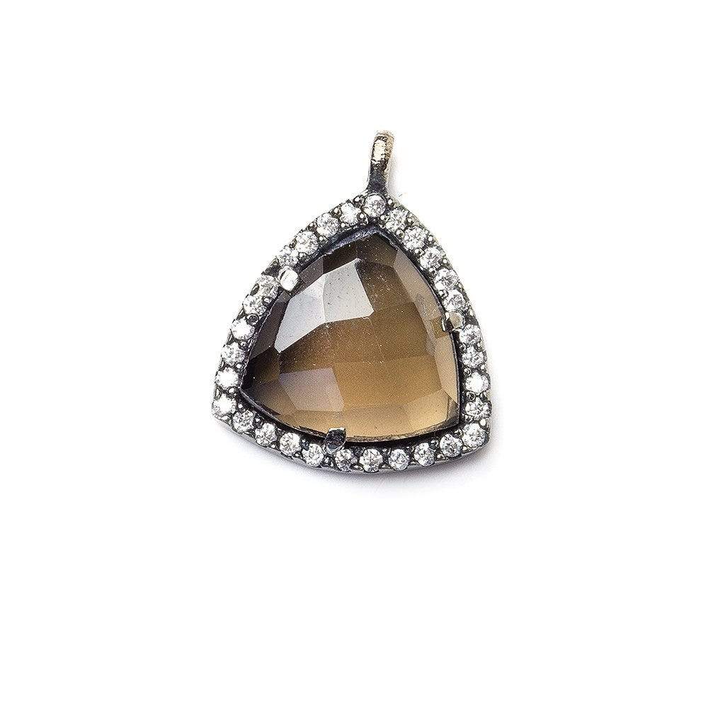 15.5mm Black Gold CZ Bezel Smoky Hydro Quartz Faceted Triangle Pendant 1 piece