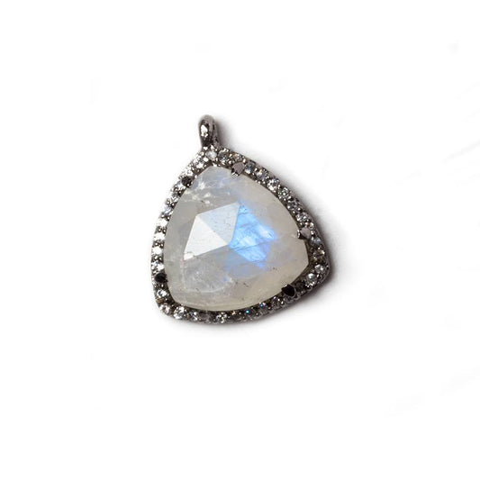 15.5mm Black Gold Bezel White CZ & Rainbow Moonstone Triangle Pendant 1pc