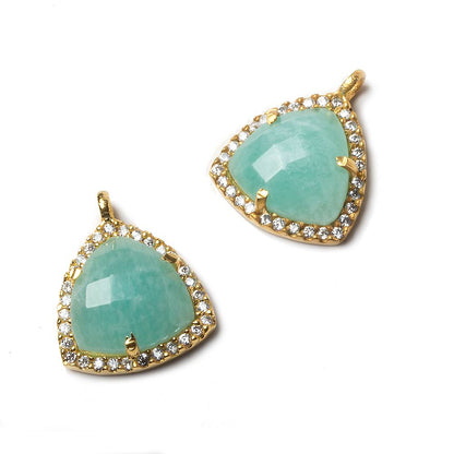 15.5mm Vermeil Bezel White CZ and Amazonite Triangle Pendant 1 piece