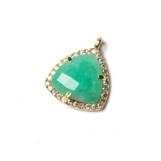 15.5mm Vermeil Bezel White CZ and Chrysoprase Triangle Pendant 1 piece